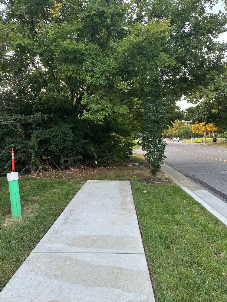 The sidewalk abruptly ends in the mixed use neighborhood of Metrocenter in Nashville.