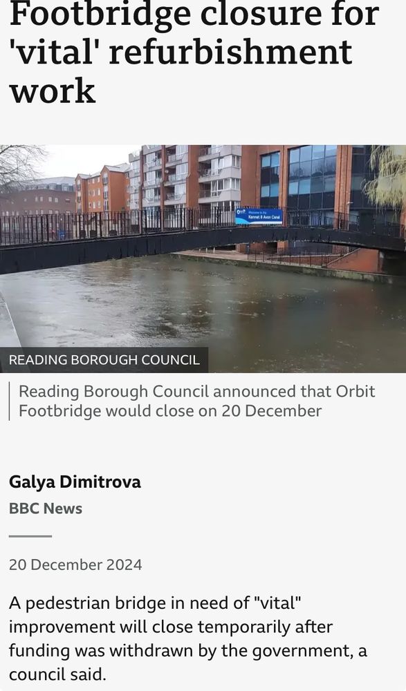 Another screenshot of a BBC news story about a closed bridge due to government funding restrictions 