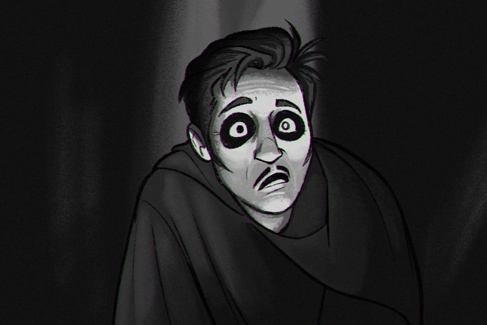 copia crawls forward towards the person, mesmerized and lit dramatically from below