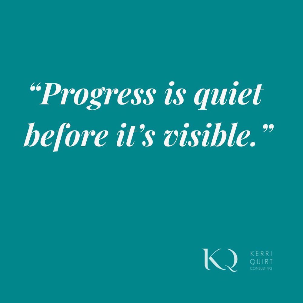 Minimal teal quote graphic with ivory text and small logo bottom right.