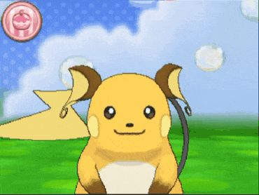 a video game screen shows a pokemon named raichu looking at the camera