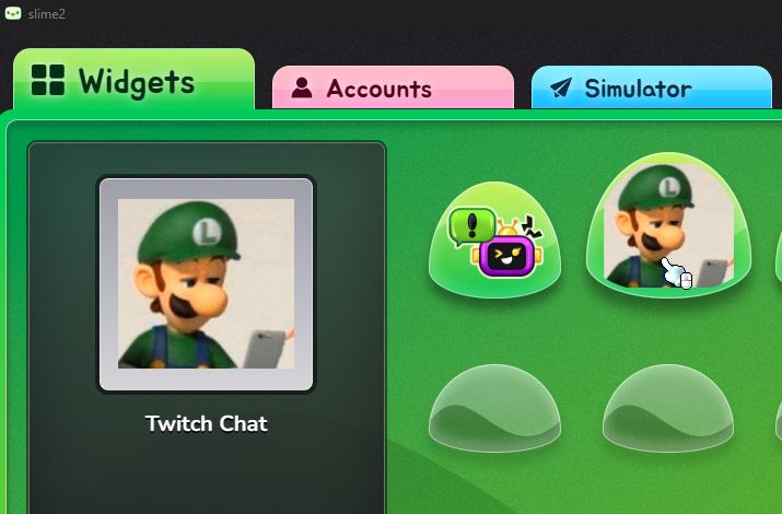 slime tile selected in slime2 which has a picture of Luigi looking at a phone with an expression of "what am i reading", with the same picture opened up on the side but bigger with the title of Twitch Chat below it