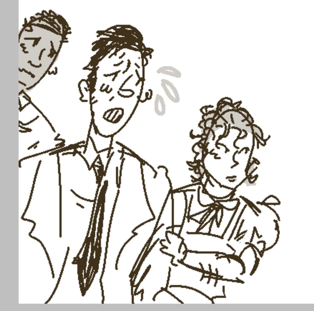 digital doodle of paul, emma, and bill investigating something 