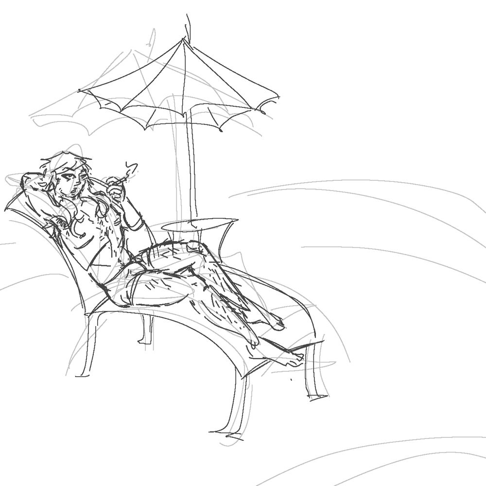 unfinished drawing of a man on a pool chair