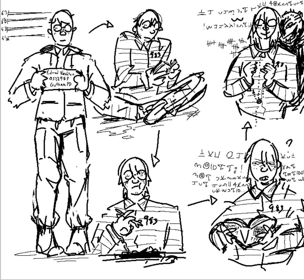 silly doodles of him in prison of his hair slowly growing out.