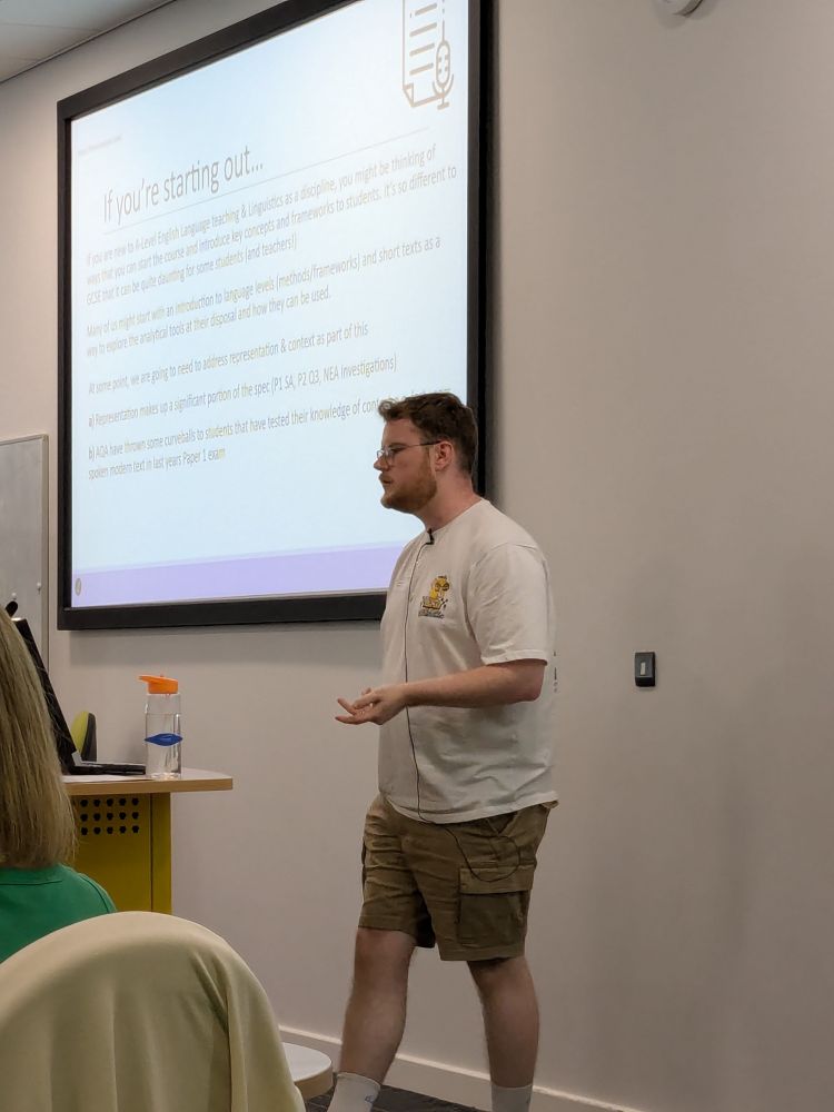 Josh Combs introducing his talk on putting it into practice in the classroom.