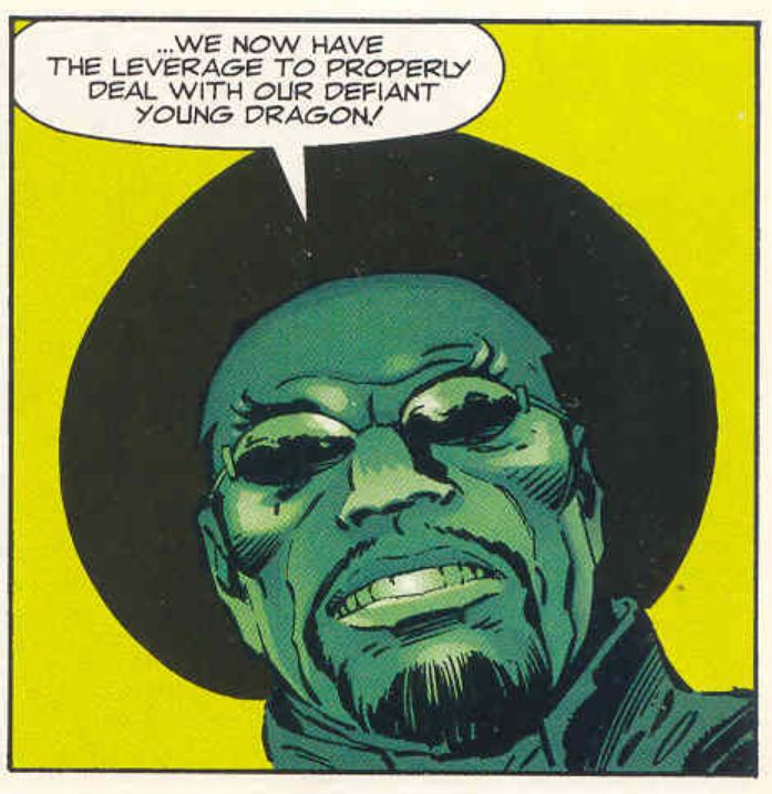 Close-up of a sinister man with a Van Dyke wearing a hat and glasses.
"And Now -- Phantom Force" Phantom Force Vol. 1, No. 1, Image, 1994
Inked by Marc Silvestri