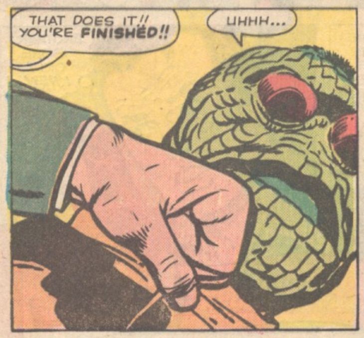 Close-up of a fist socking a Martian in the face.
"Behold Him! He Is The Martian!" Tales To Astonish Vol. 1, No. 25, Marvel/Vista, 1961
Inked by Dick Ayers