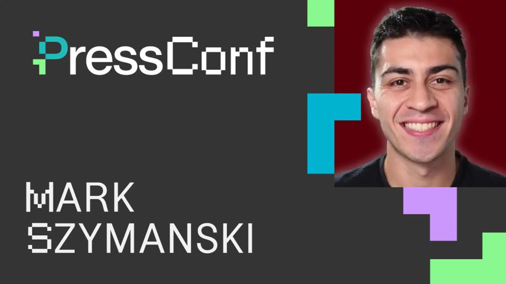 PressConf-branded banner with the PressConf wordmark in the upper-left, a headshot of Mark Szymanski in the upper-right and his name in the lower left.