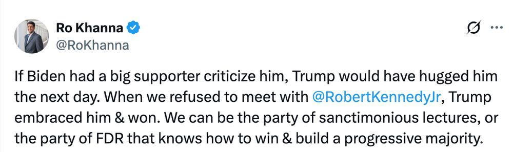 Ro Khanna tweet in favor of Dems embracing Musk