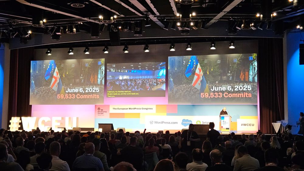 Noel on stage at the end of his talk, the live captions read:
I need you, my charities need you. Ukraine needs you, and the world needs you.