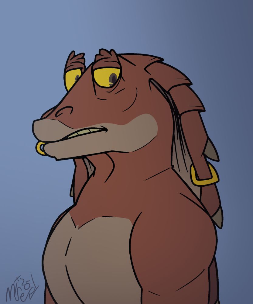 A Gungan from Star Wars with piercings looking with disgust 