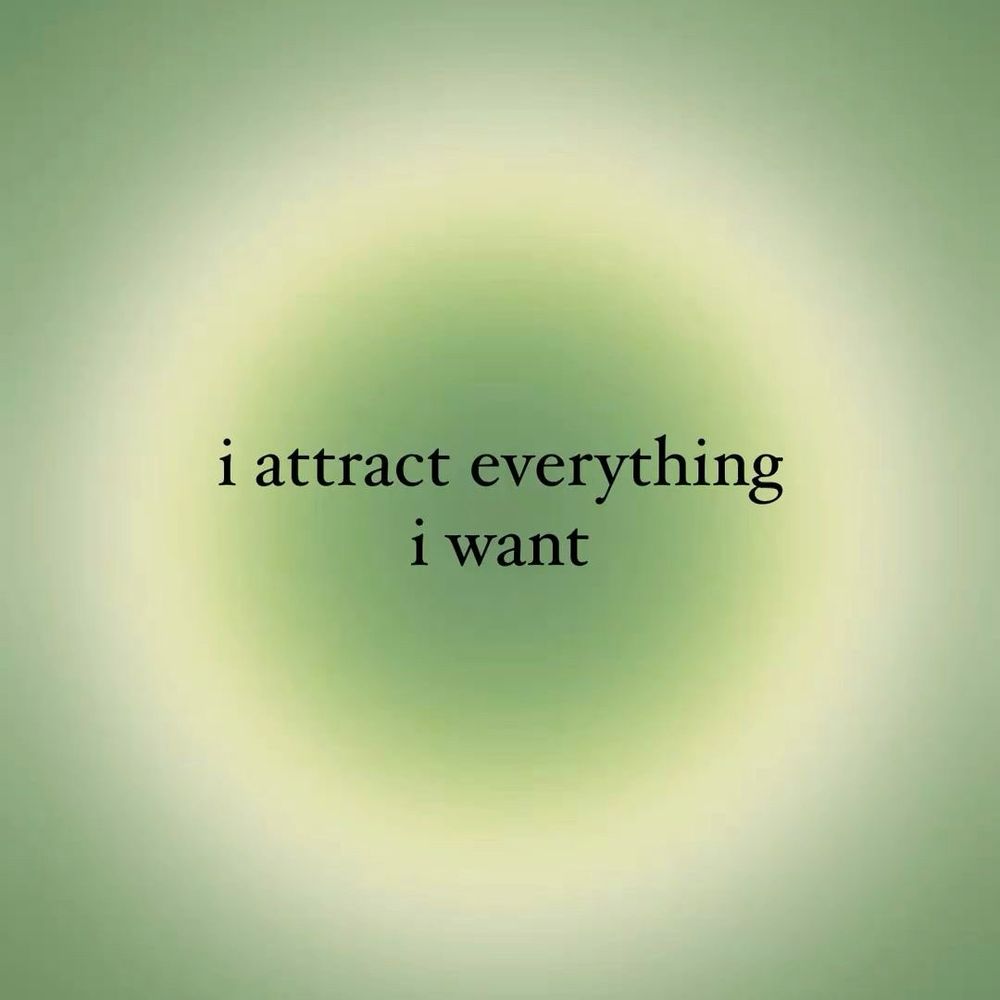 Text over a green background that reads “i attract everything i want”