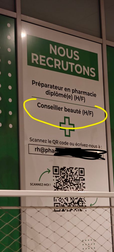 Affiche de pharmacie qui recrute un conseiller beauté 