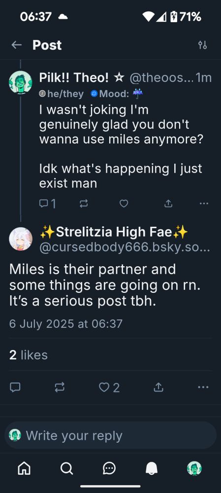 Someone else responds to him that miles is rains partner and serious things are going on, unaware that he's lying. 