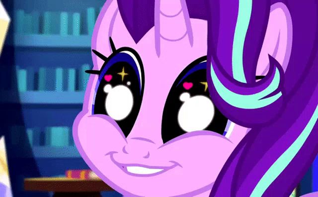 a cartoon pony with purple hair and a horn