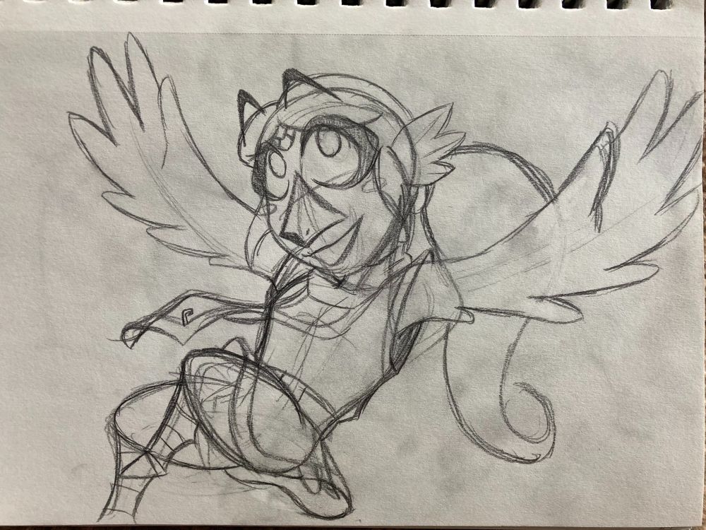 A traditional sketch of Medli flying. Her wings are spread and she's happy. 