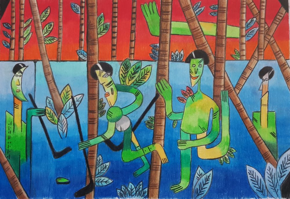 Interpretation abstraktes Hockeyspiel nach Wilfredo Lam