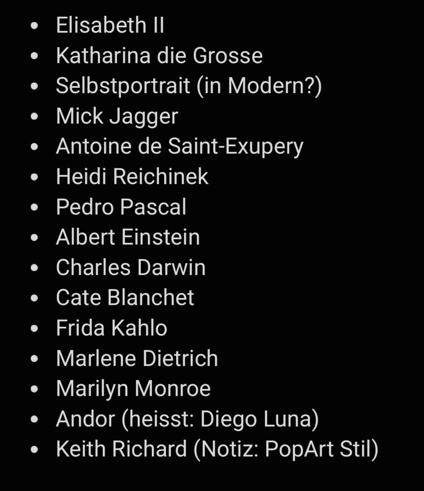 Liste mit Vorschlägen für Portraits 2