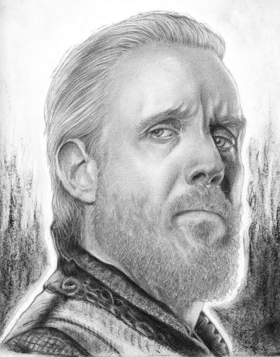 Pencil drawing. Portrait of Otto Hightower from House of the Dragon, played by Rhys Ifans.
