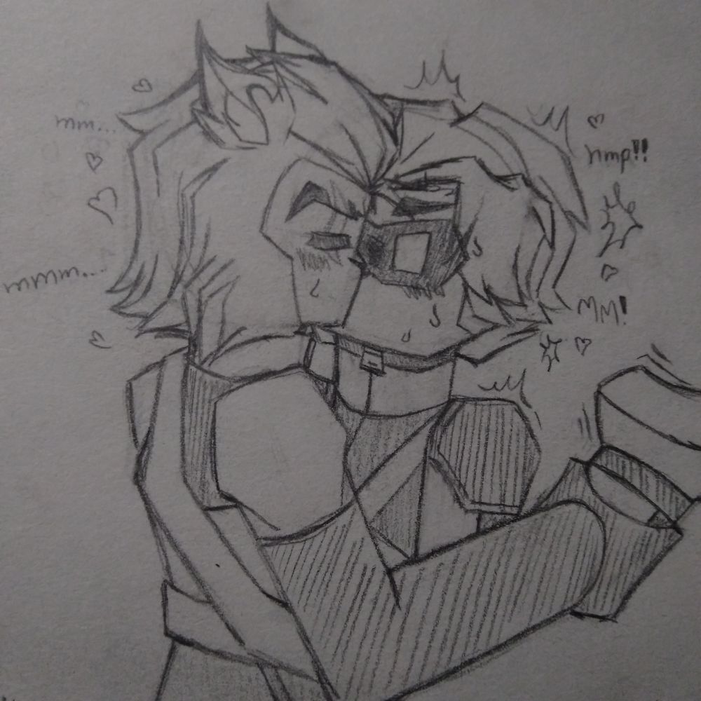 Newton holding Odd against the wall, giving Odd passionate slow kiss