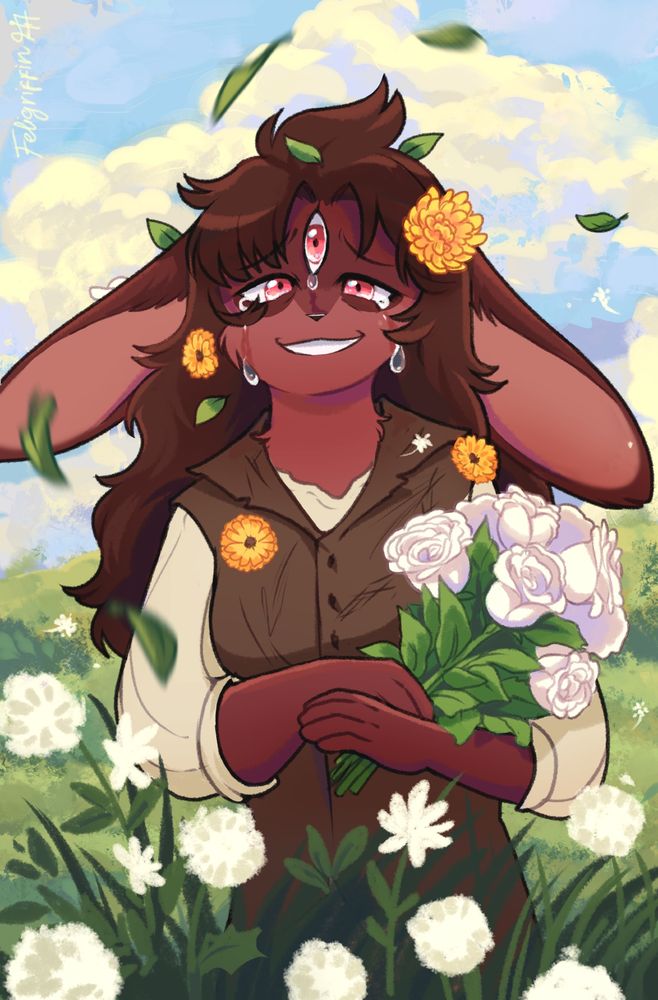 Gardens have a lot of tender meaning for me as places of healing. All the flowers I added - roses, chrysanthemum, calendula, jasmine and dandelions - symbolize healing. I picked white roses specifically because they mean purity and new beginnings, and I thought it was fitting for Aradell's story as a character who's escaped a situation of heavy neglect and abandonment to turn on a new page in her life.
