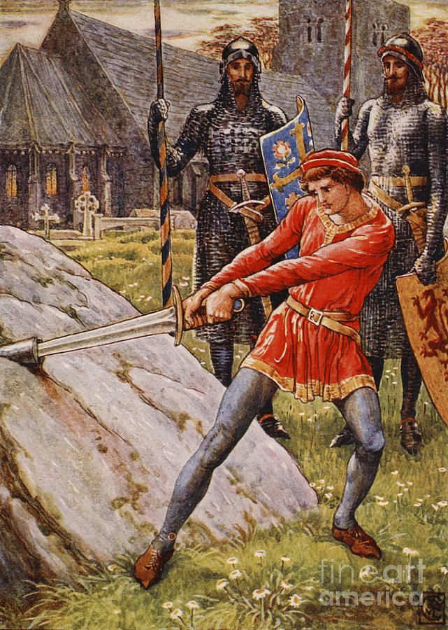 King arthur pulling the sword from the stone.