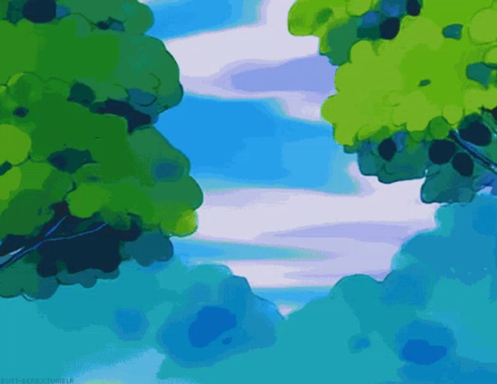 a painting of a blue sky with trees in the foreground and the words cute-boggy.tumblr in the bottom right corner