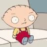 a cartoon character named stewie from family guy is sitting on a couch