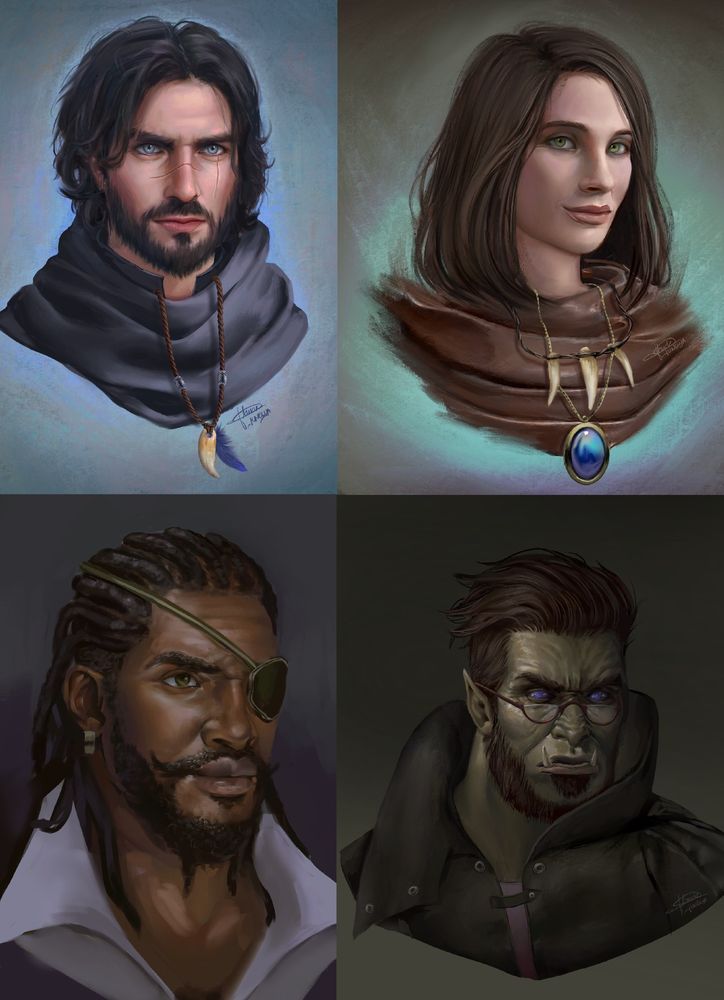 4 simple fantasy portraits