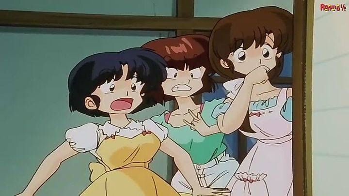 Akane Nabiki and Kasumi Tendo from Ranma 1/2 looking at something in shock.