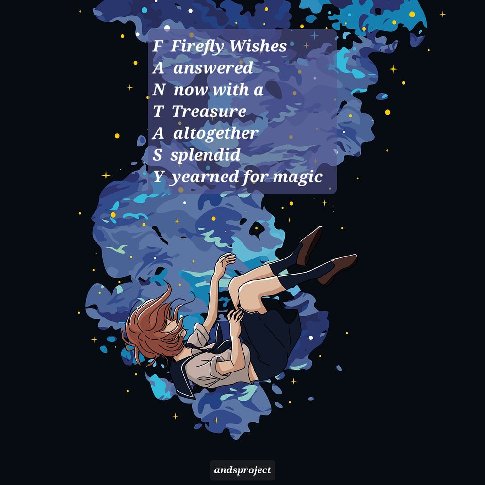 An anime style girl falling with swirling blues around her 
Reminiscent of water