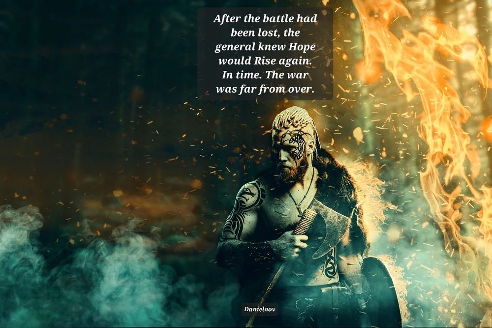A warrior surrounded by smoke and fire 