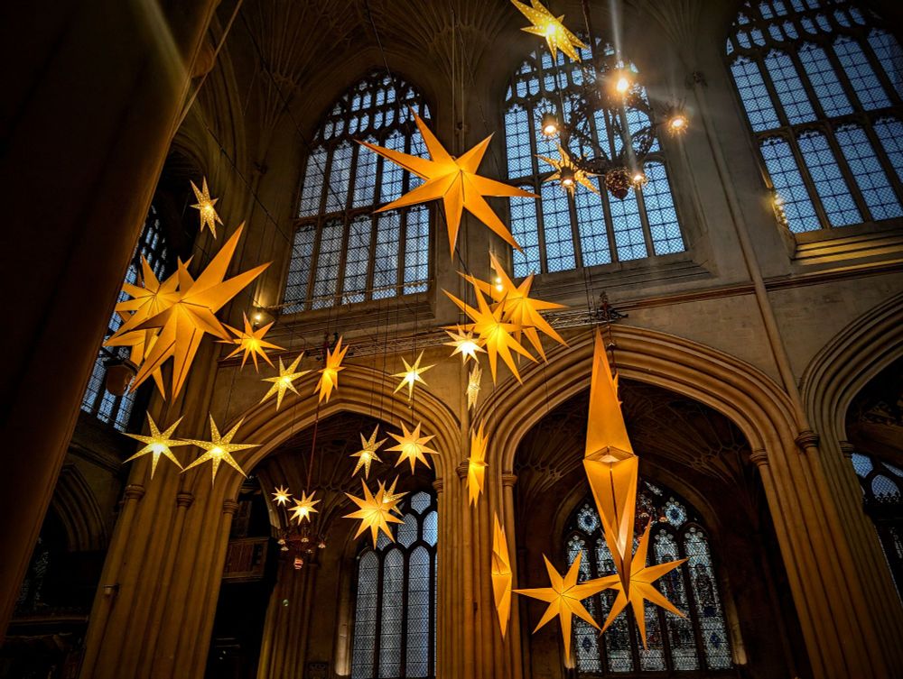 Stars hanging from the ceiling in Bath Abbey