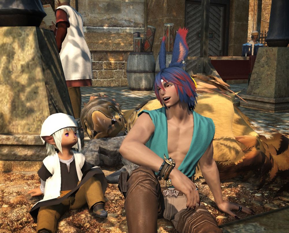 Viera laughing with Lalafell FFXIV screenshot