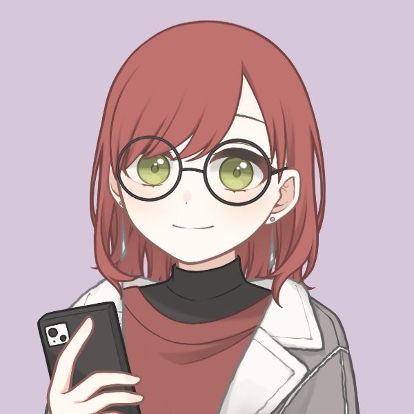 Imagen creada en Picrew.me y representa que soy yo: Pelirroja, con flequillo, pelo corto y con gafas