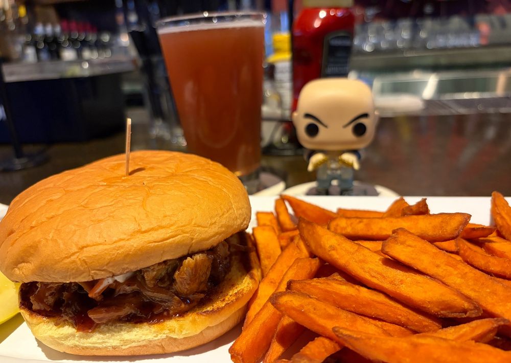 Cal with a pulled pork sandwich 