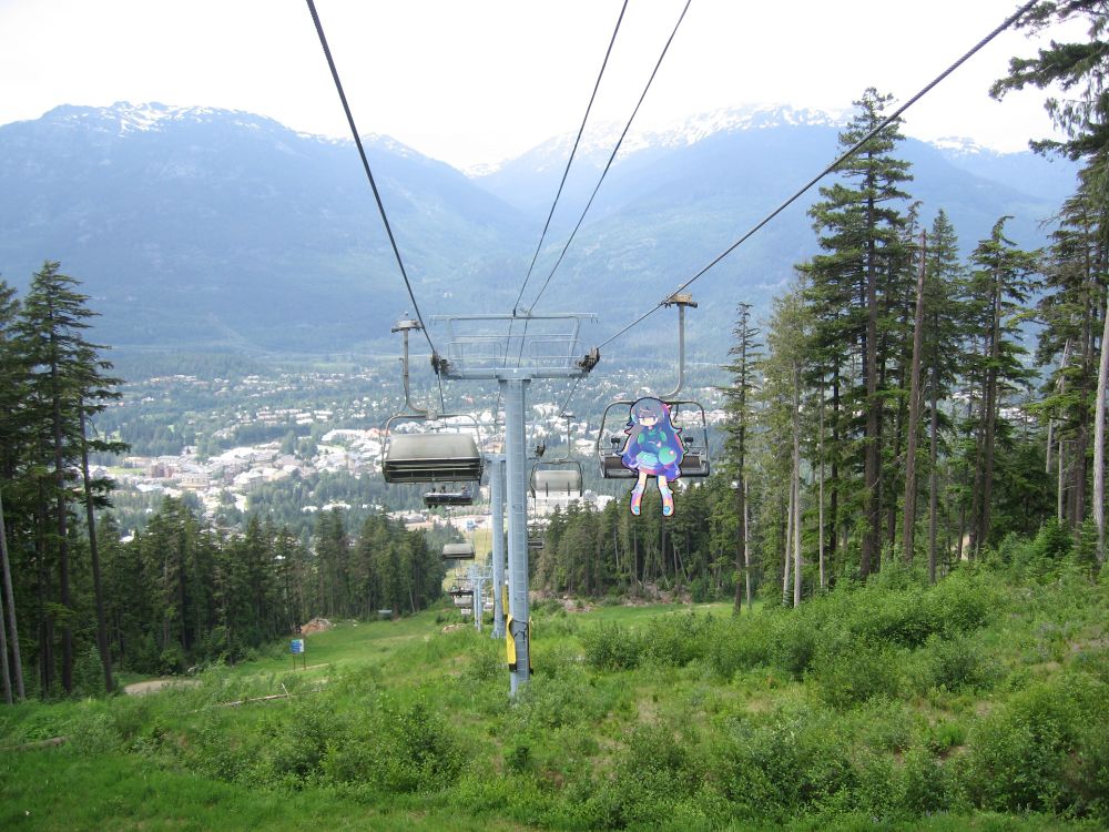 Allison Allister on the Wizard Express chairlift at Whistler Blackcomb, which was unfortunately demolished in 2018 and replaced by the currently operational Blackcomb Gondola, which, while more efficient, is unfortunately less cute than the Wizard Express with it's covered seats that look like a face.
Allison is canonically from British Columbia, Canada.
I miss the Wizard Chair bros
