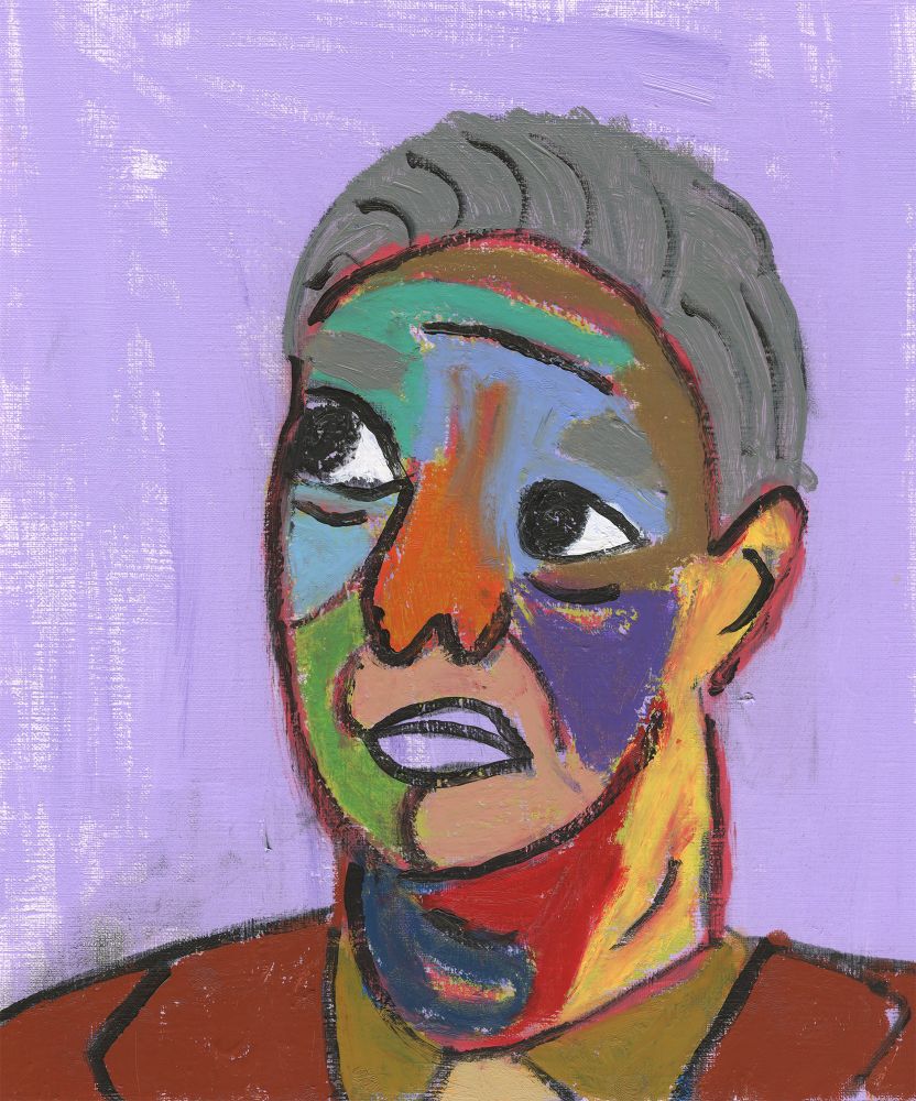 Pastel and acrylic painting on paper of portrait of Italian painter Giorgio de Chirico.