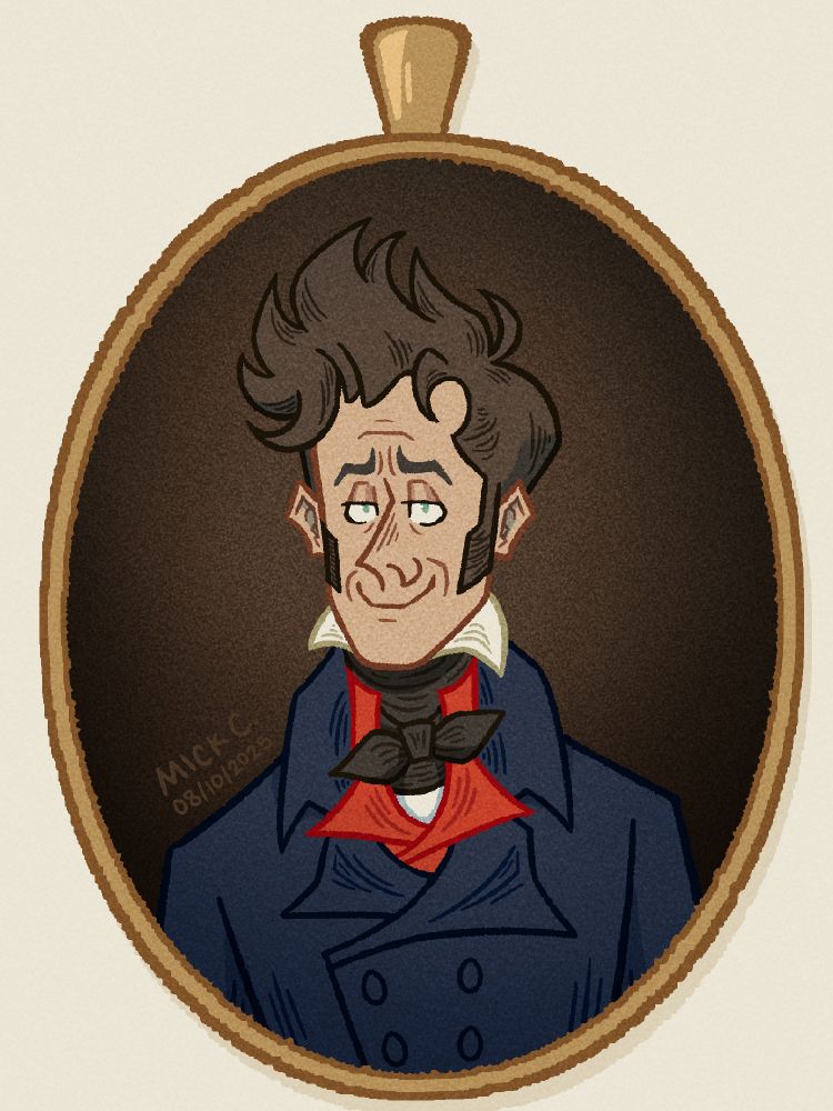 A portrait miniature of Robbie Williams in Regency era clothing