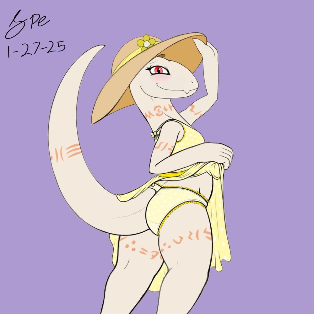 crusch lulu wearing a sundress and matching yellow panties