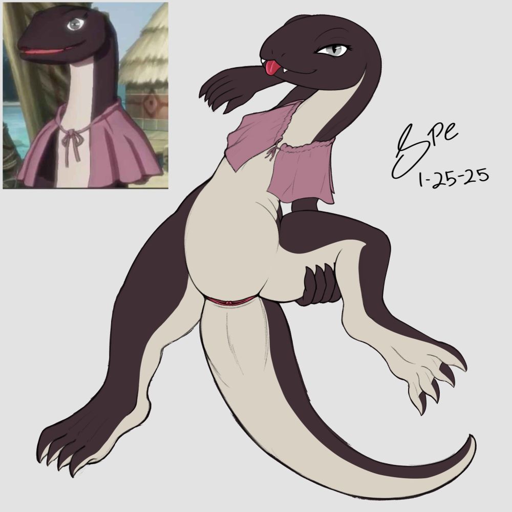 a female anthro lizard presenting her cloaca
