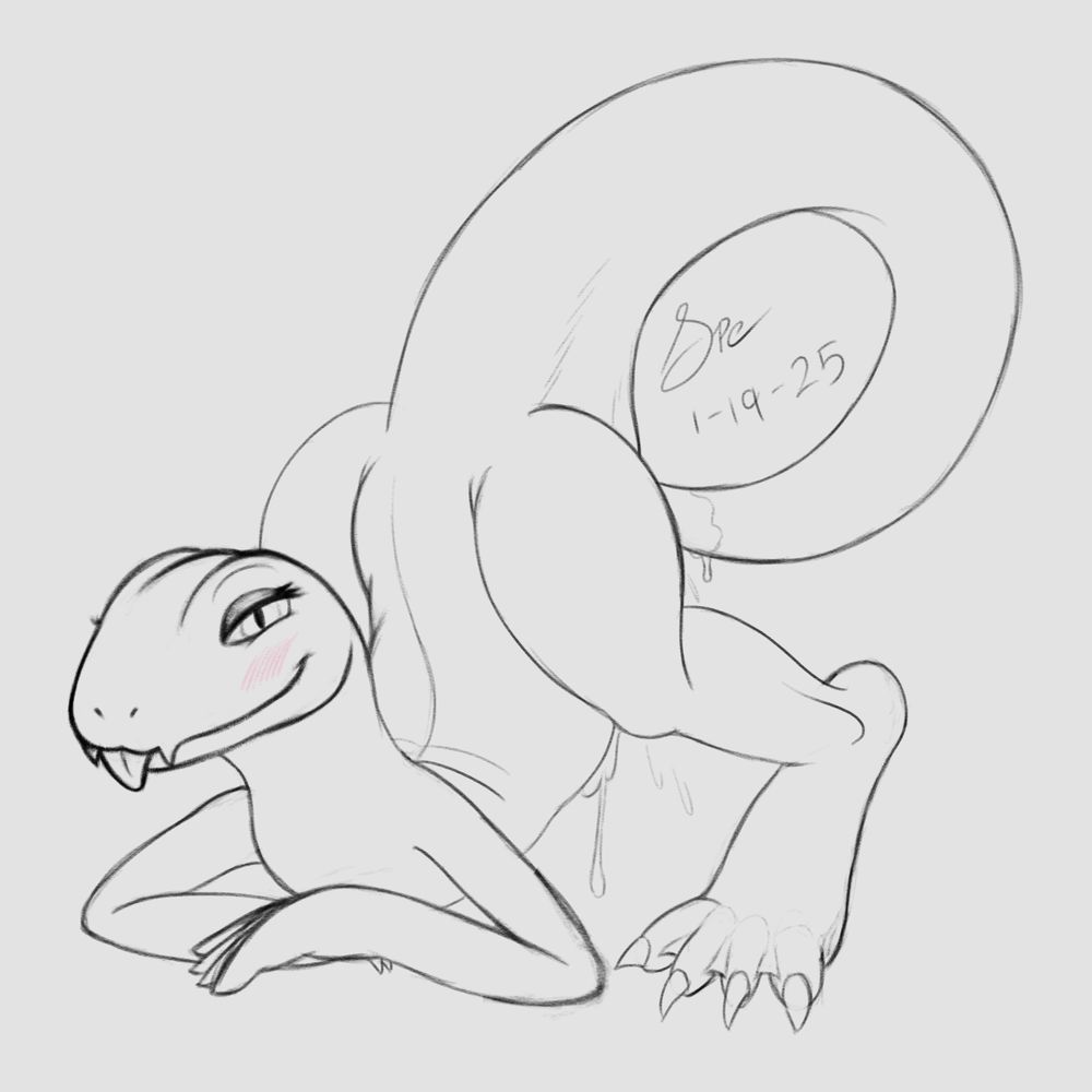 a female lizard anthro masturbating via tail insertion