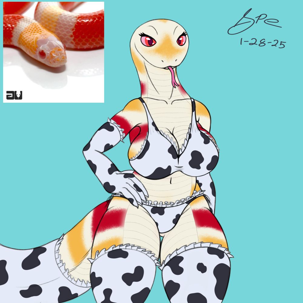 an illustration of a female anthro snake
