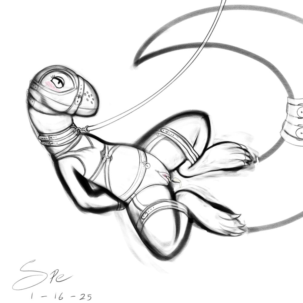 a female anthro lizard in bondage