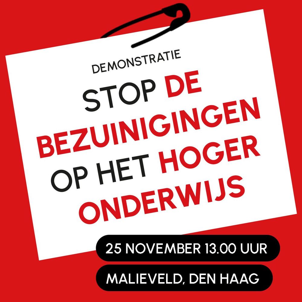 Poster: 'Stop de bezuinigingen op het hoger onderwijs'