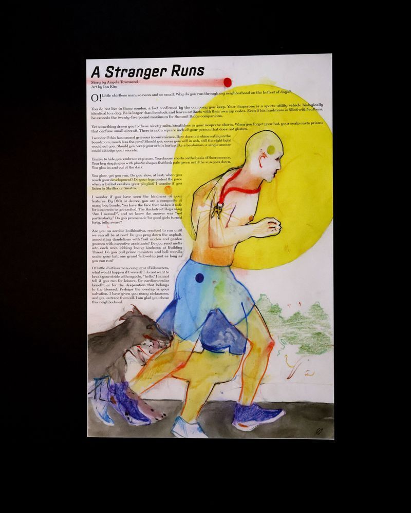 An image of the front side of volume 51, featuring the story "A Stranger Runs." The artwork depicts a shirtless man and a dog running against a blurry landscape.