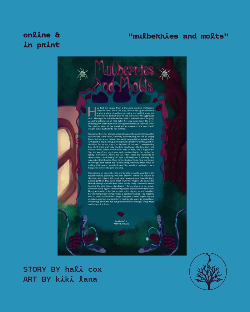"Mulberries and Molts" by Hayli Cox, art by Kiki Lana.