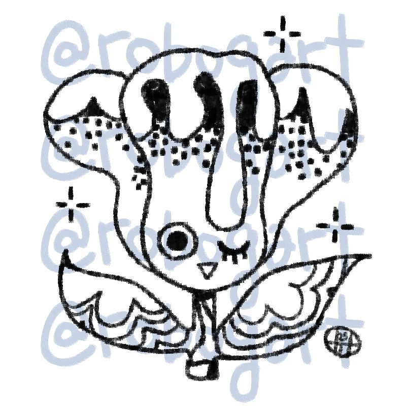 B&W Line Design of a small, little winking flower. 