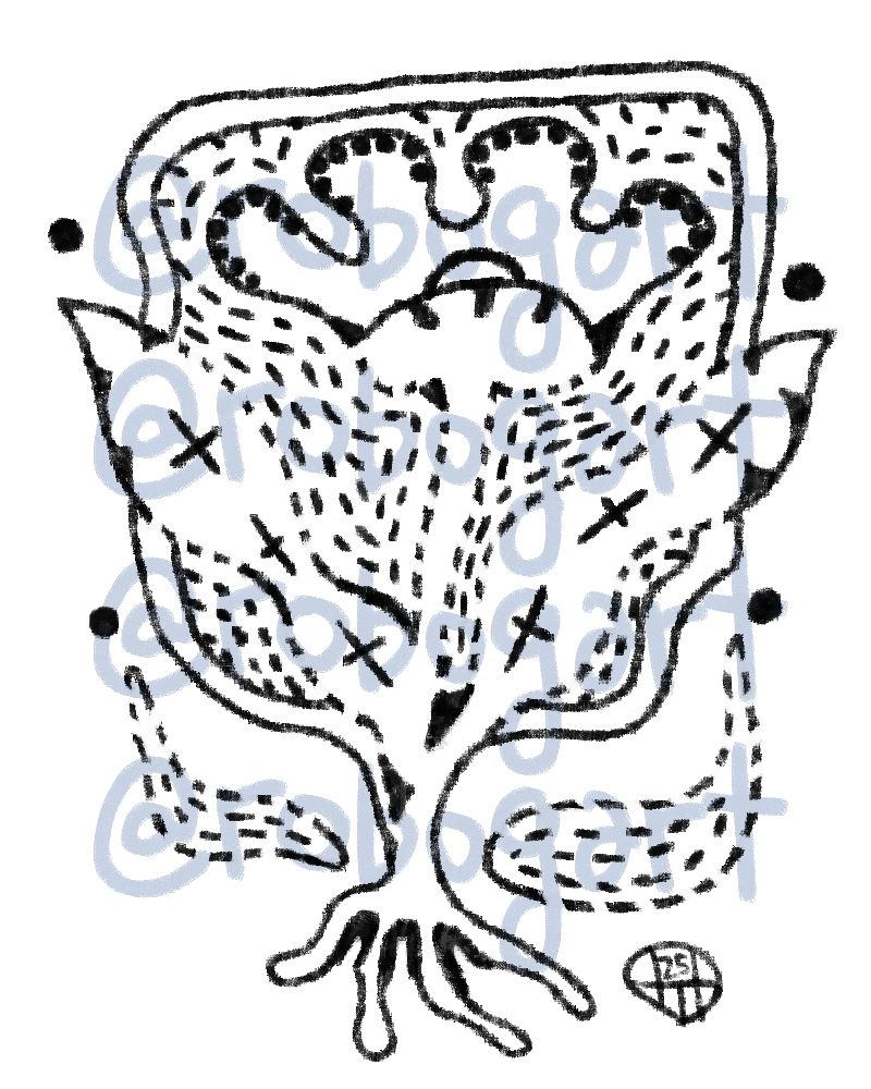 B&W Line design of a Cosmic Flower Stamp.